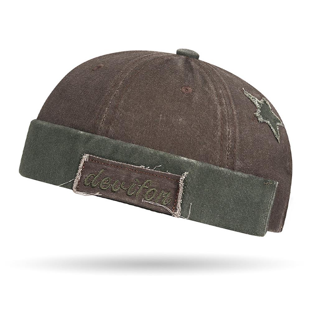 Retro Wash Denim Brimless Caps for Men Streetwear Hip Hop Hats Letter Star Embroidery Beanie Docker Caps Adjustable Dome Hats