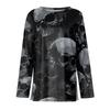 Women's Fashion Print Long Sleeve Top with Round Neck and Side Slits