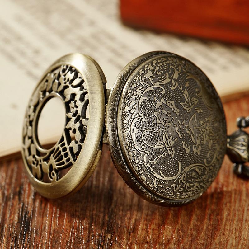 Flip Bronze Second Moon Boy Semi-transparent Classic Large Quartz Pocket Watch