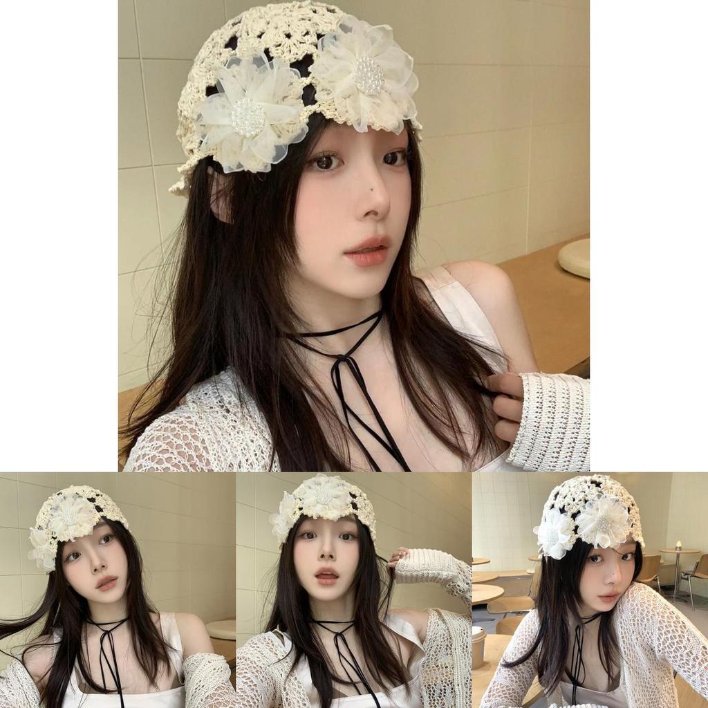 Stylish Japanese Handcrafted Crochet Beanie Spring And Summer Floral Hat For Women
