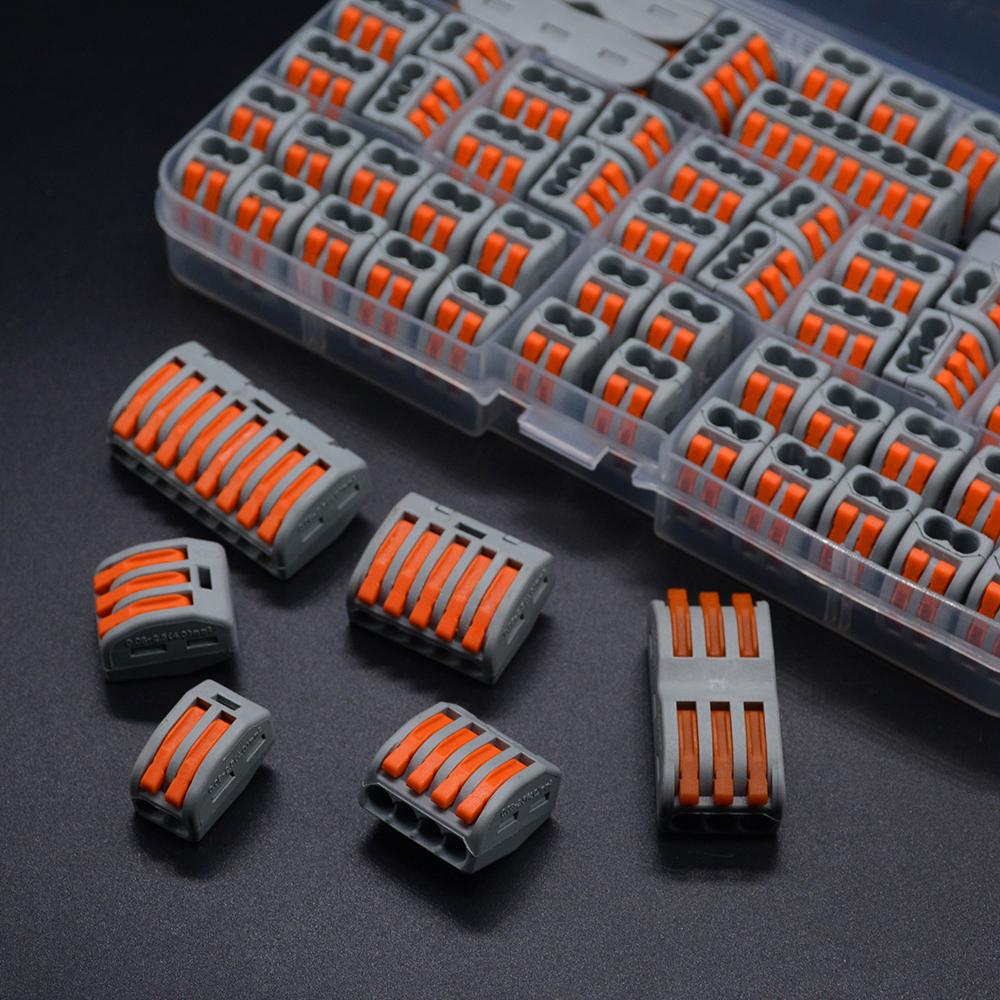 55 stk 7-stil multi-type ledningskontakt i boks Universal kompakt ledningskobling