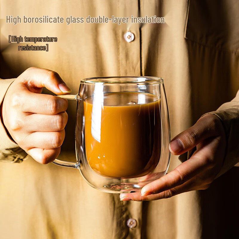 Doppelwandige Borosilikatglas-Tasse mit Henkel für den Heimgebrauch