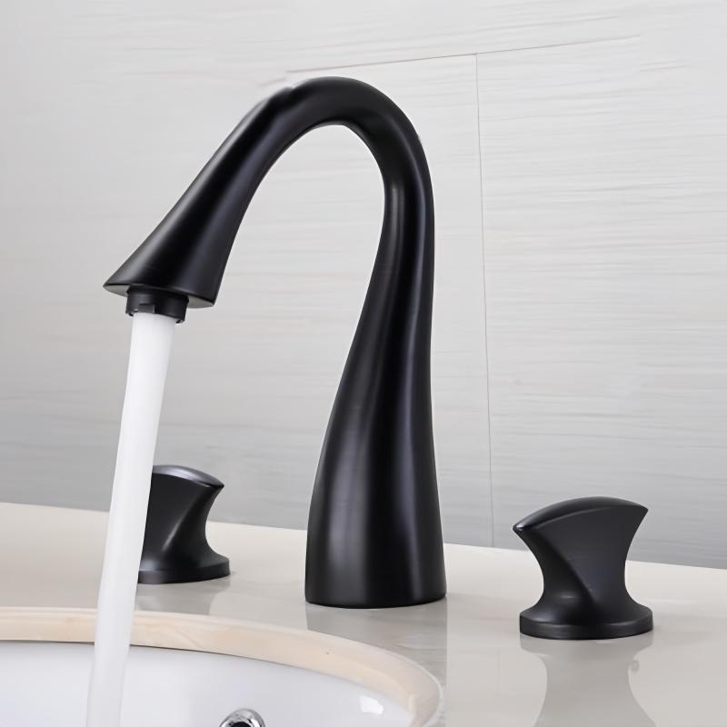 Brass Basin Faucet Hot and Cold Water Tap Nordic Style Bathroom Washbasin Three-Hole Faucet Separate Three-Piece Set