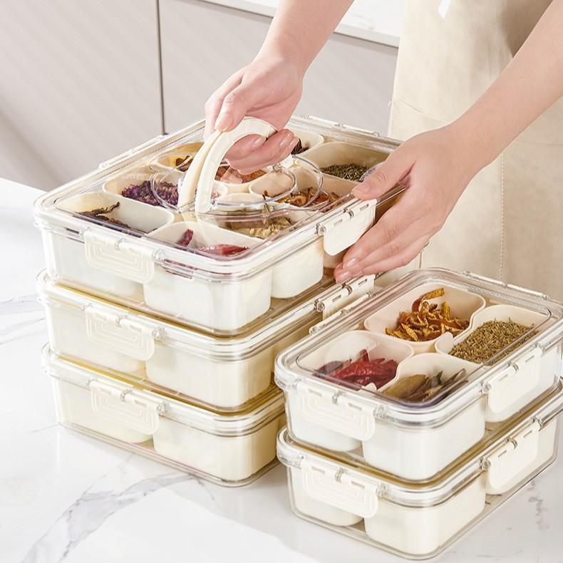 Spice Packaging Storage Box, Portable, Sealed Preservation Box, Kitchen Seasoning Box, Transparent, with Lid, Dried Fruit Storage Box