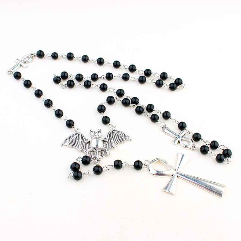 Y2K Punk Long Cross Necklace for Women - Dark Beaded European & American Versatile Clavicle Chain