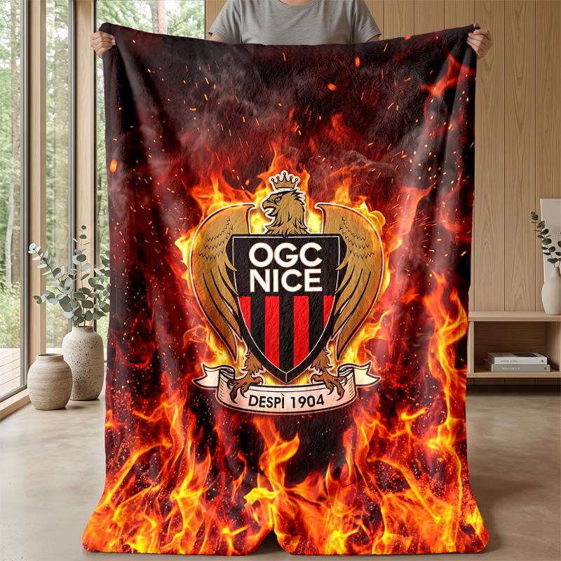 OGC Nice FC Weiche Flanell-Fleece-Decke Leichte Gemütliche Warme Überwurfdecke für Sofa Bett Heimdekoration