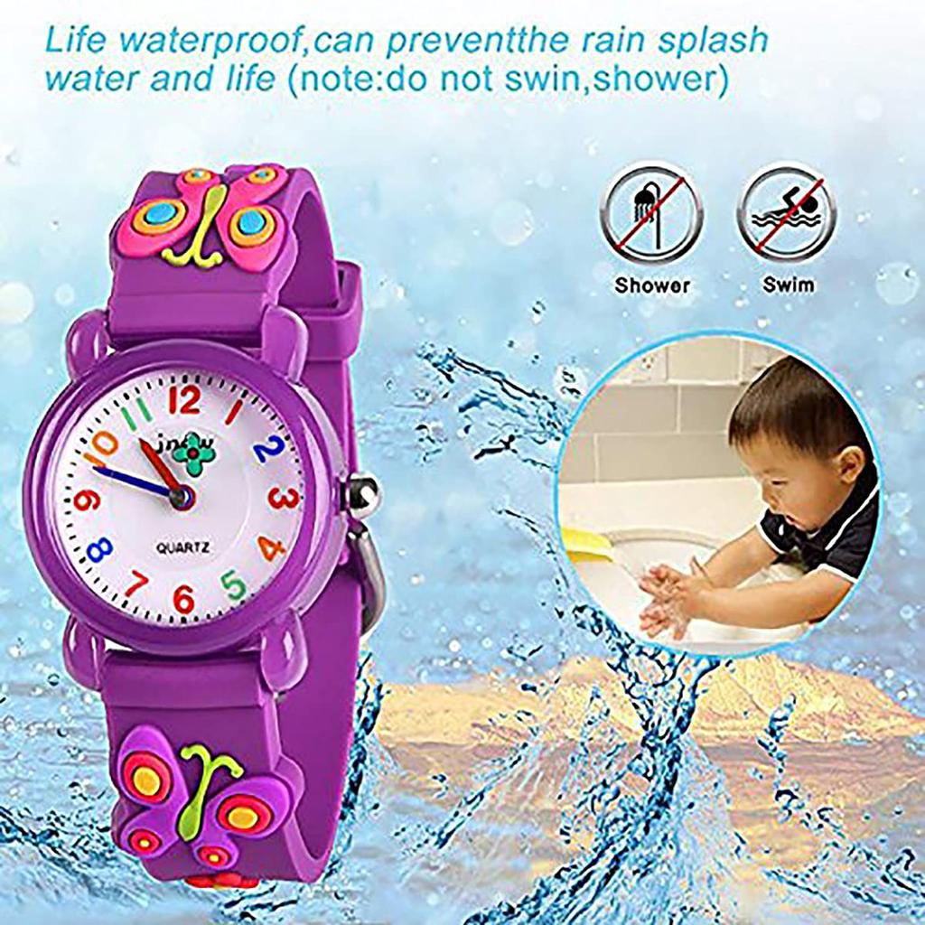 Toddler Kids Children Girls Boys Watch, 3D Cute Cartoon Silicone Band Wristwatch Time Teacher Gift for Girls Boys (Purple Butterfly)