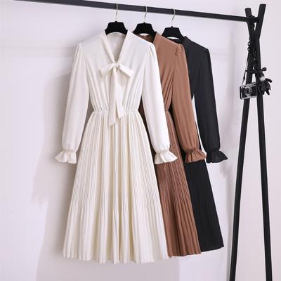 Korean Elegant Dress for Women In Autumn New Small Long-sleeved Medium-length Chiffon Skirt