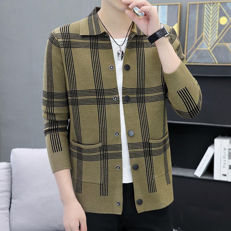 

Популярная рекомендация, вязаный кардиган мужской, осенний новый мужской вязаный свитер с длинным рукавом, куртка с тонким ворсом внутри и снаружи XXL хаки