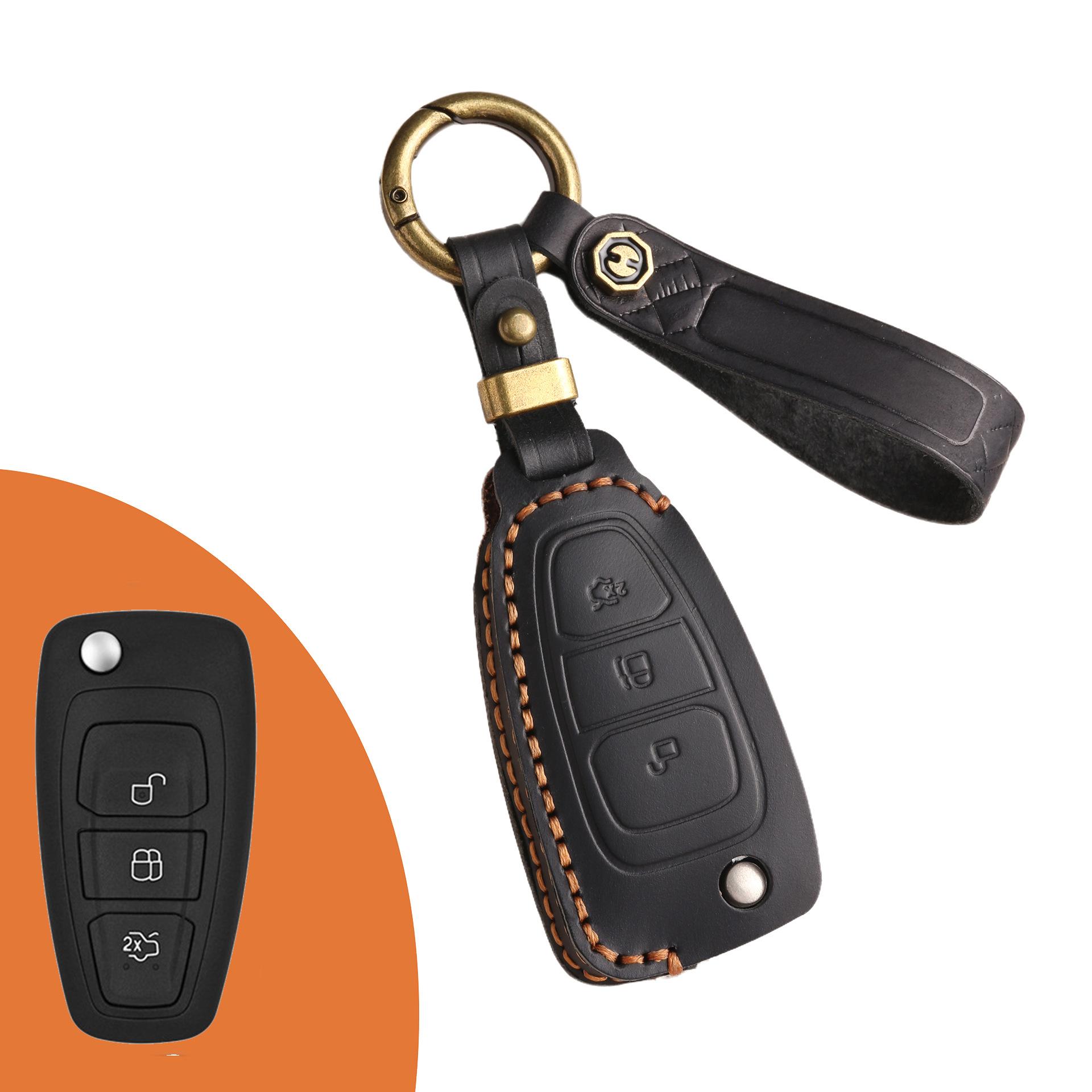 

Suitable for Ford key cover, Focus folding special car key case, hand sewn cowhide keychain protection чёрный
