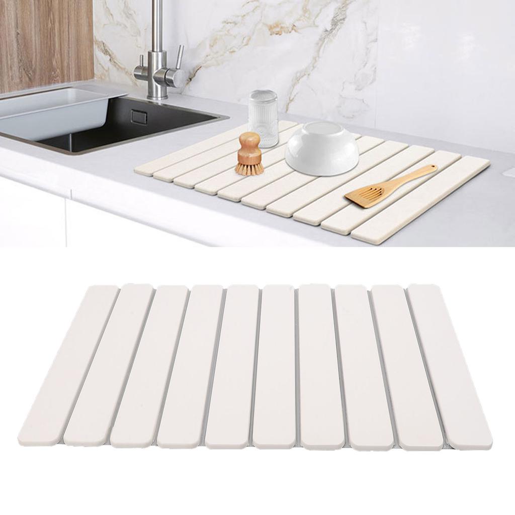 Stone Dish Drying Mat for Kitchen Counter Diatomaceous Earth Folding Water Absorbing Multi Purpose Dish Drying Pad