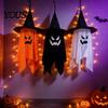 Outdoor Halloween Hanging Ghost Decorations Decor with Wizard Hat, LED Light Up Yard Art for Decoration Windsock Porch Yard, Spooky Fabric Ghost,