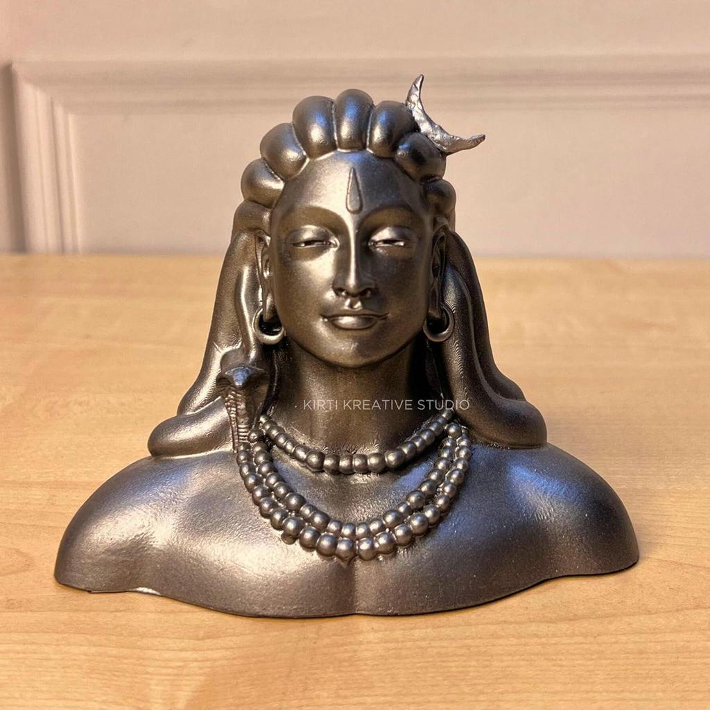 Statua Adiyogi Śiwy na deskę rozdzielczą samochodu, do pudży i na prezent, Murti Mahadewa, Śankara do dekoracji domu i biura/Przedmioty na prezenty diwali (Pakiet 1) (Gunmetal)