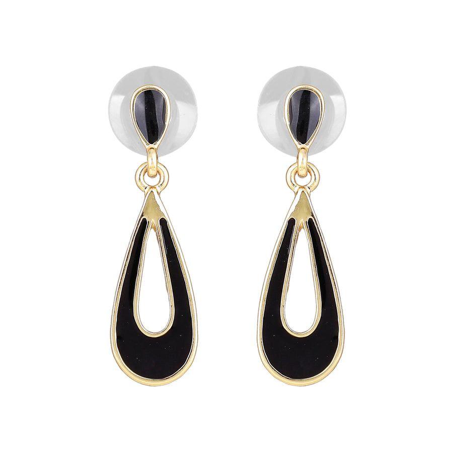 Small Drop Earrings with Black Enamel
