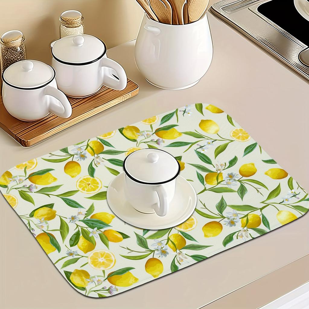 1Pcs Lemon Printed Rubber Drying Mat For Coffee Shop Kitchen Carpet Tableware Durable Diatom Mud Table Mat Pet Coffeeware Mat