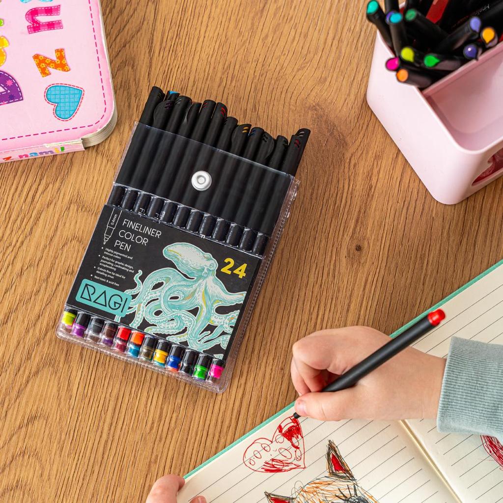 Set mit feinen Stiften, Fineliner, 24 Farben, Zeichenstifte 0,38–0,4 mm