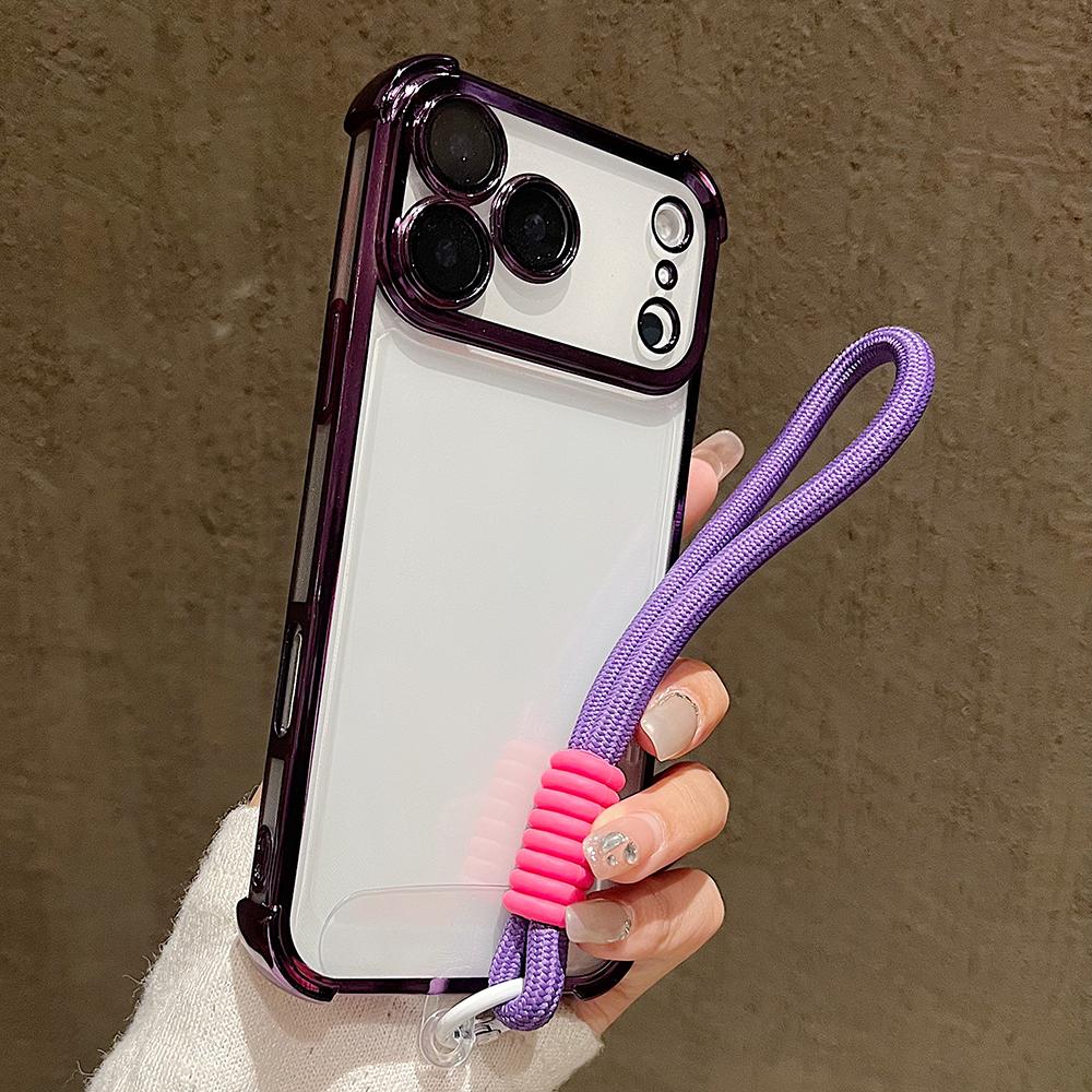 Luxury Plating Clear With Candy Lanyard Shockproof Bumper Phone Case For 17 Pro Max 17 Pro 17 Air Hand Wrist Strap Cover