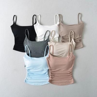 Σέξι Ευρωπαϊκού και Αμερικανικού Στυλ Πλισέ Κάμισολ Πικάντικο Στυλ Κοριτσιού Γυναικείο Κοντό Γιλέκο με Επίπεδη Κοπή Ελαστικό Τοπ