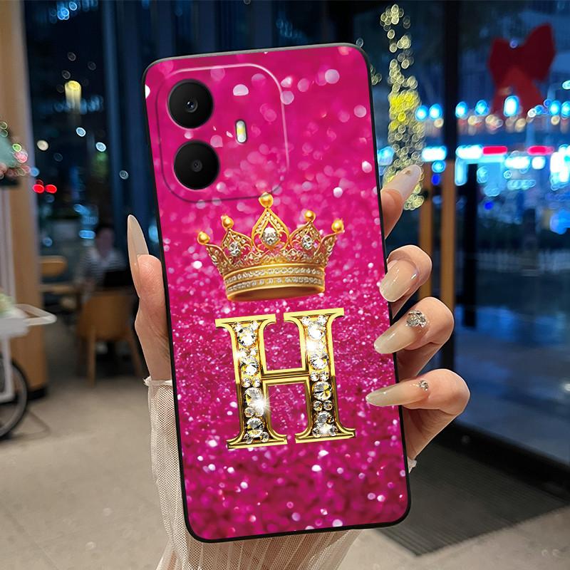 Couple Case For TCL K70 4G/K70 Power 4G Bumper Black Silicone Shockproof Soft Casing Beautiful Trendy Crown Letter Pattern Cover
