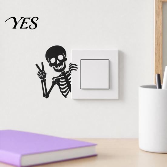 Switch Plate Decoration Funny Skeleton Sticker, Waterproof Light Decals, Self Adhesive Decor Decals Wall Art Decor, Removable for Bedroom Living Room