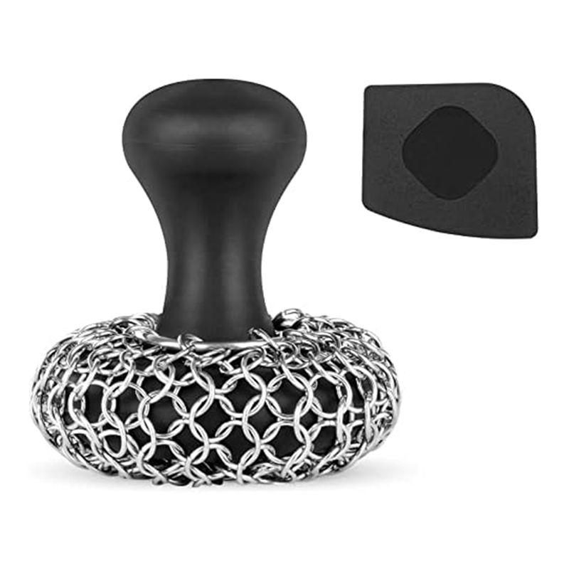 ABBY-Cast Iron Scrubber - 316 Cast Iron Cleaner Scrubber Chainmail Scrubber For Cast Iron Pans Skillet Scrubber Easy To Use чёрный