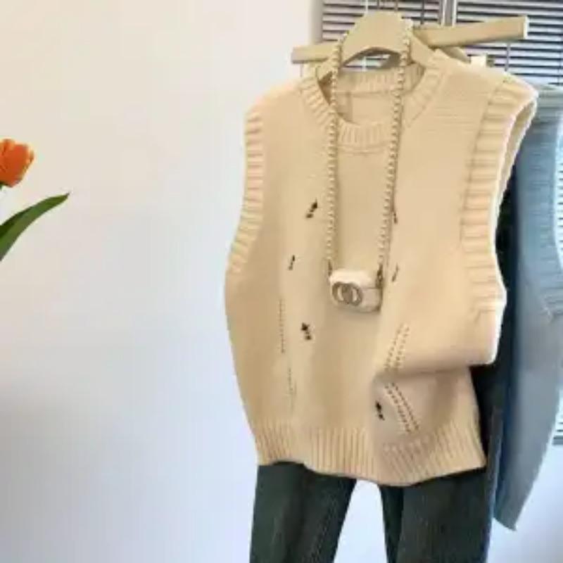 Embroidered Flower Sleeveless Sweater Vest Women  Spring Korean Layered Outer Tops