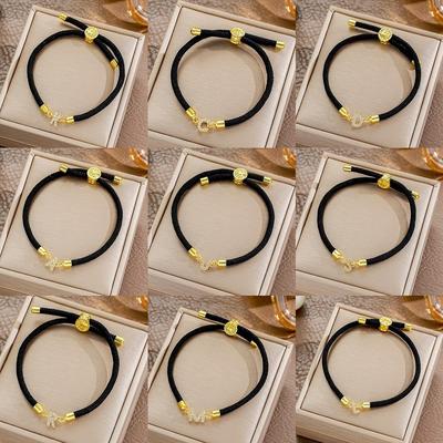 Retro Gold Zircon Letter Bracelet Adjustable Woven Chain Bracelets for Women Jewelry Accessories