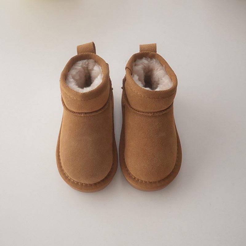 Children Boots Girl's  Chic Geniune Leather Princess Short Boots Boy's Warm Plush Winter Snow Boots Size 21-40