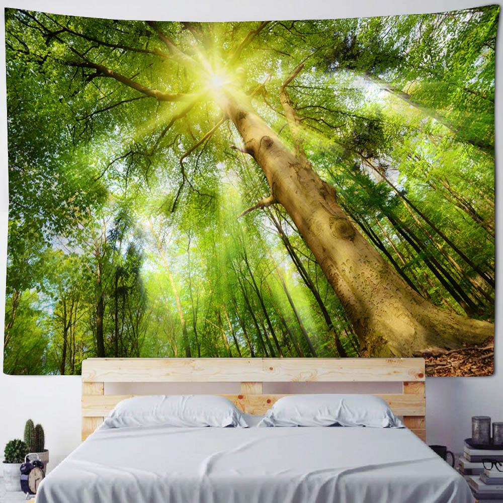 Beautiful Forest Tapestry Mist Jungle Landscape Wall Hanging Bohemian Fabric Decorative Carpet Home Room Background Poster