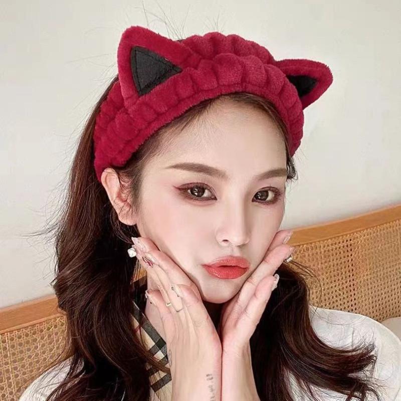 Cute Cartoon Cat Ears Face Wash Headband for Women with High Elasticity Hairband Accessories