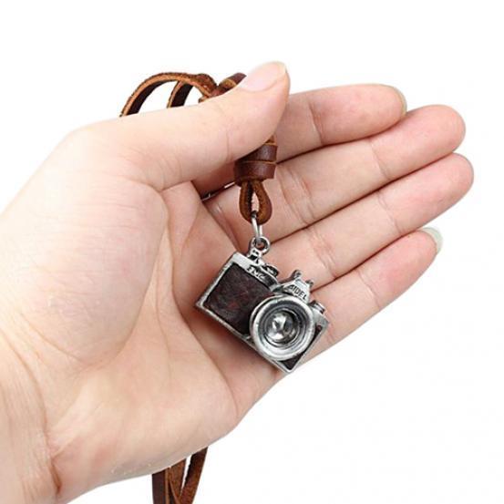 Cool unisex rock punk kamera charm hänge konstläder halsband födelsedagspresent