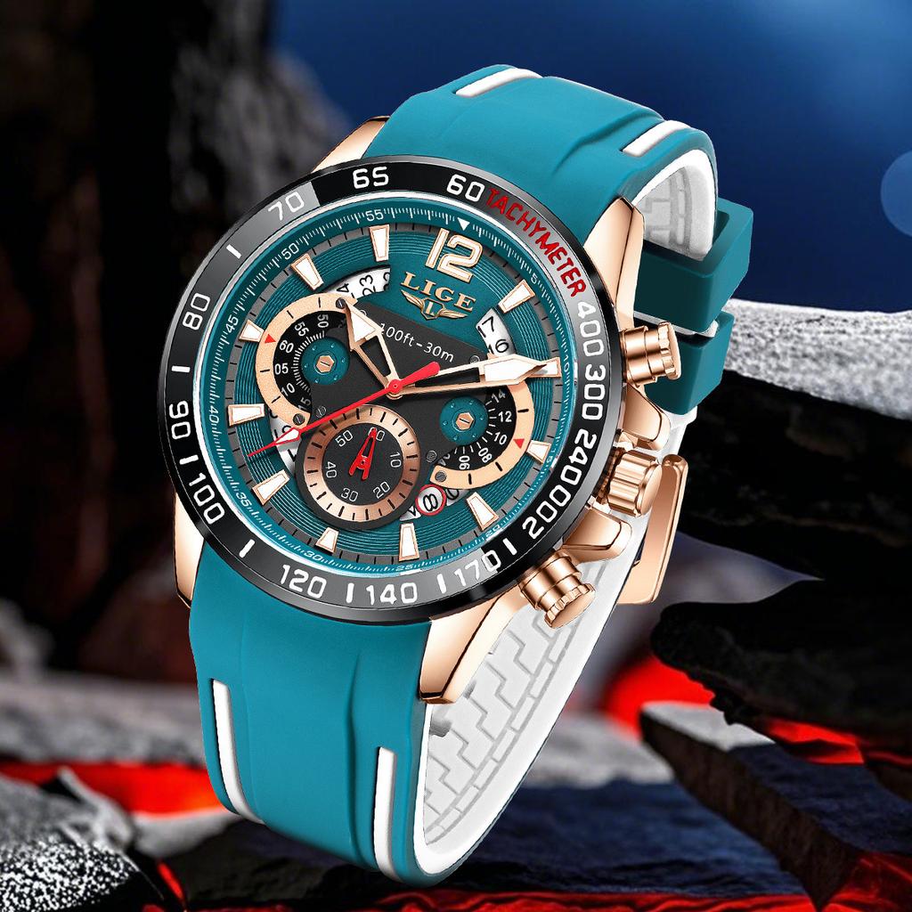 FOXBOX Military Watch Waterproof Luminous Soft Silicone Mens Quartz Wristwatches Fashion Chronograph Calendar Sport Man Watch