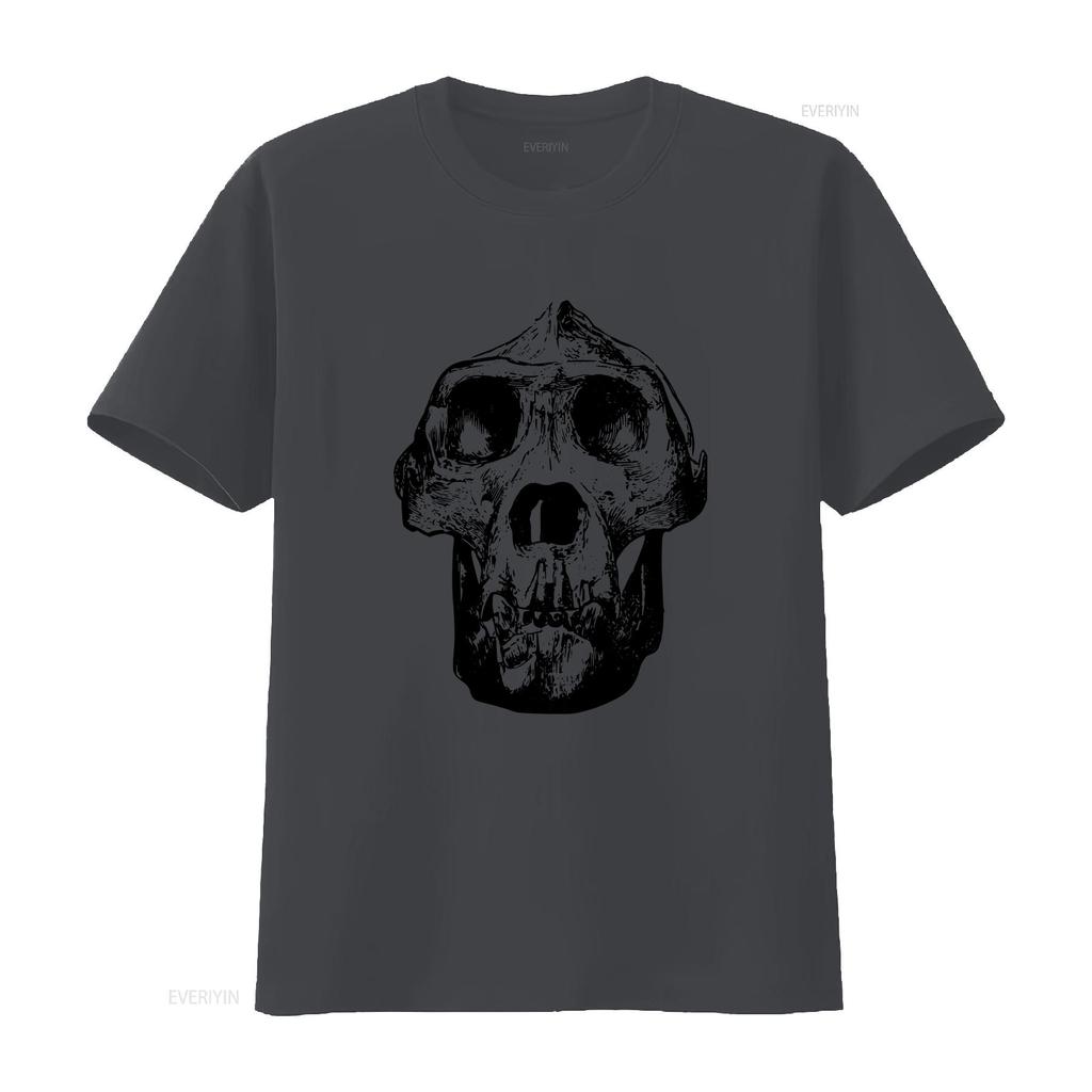 Neanderthal Prehistoric Skull Ancient Unisexs Cotton T Shirt Top Vintage Washed Slightly Graphic Streetwear Casual Homme