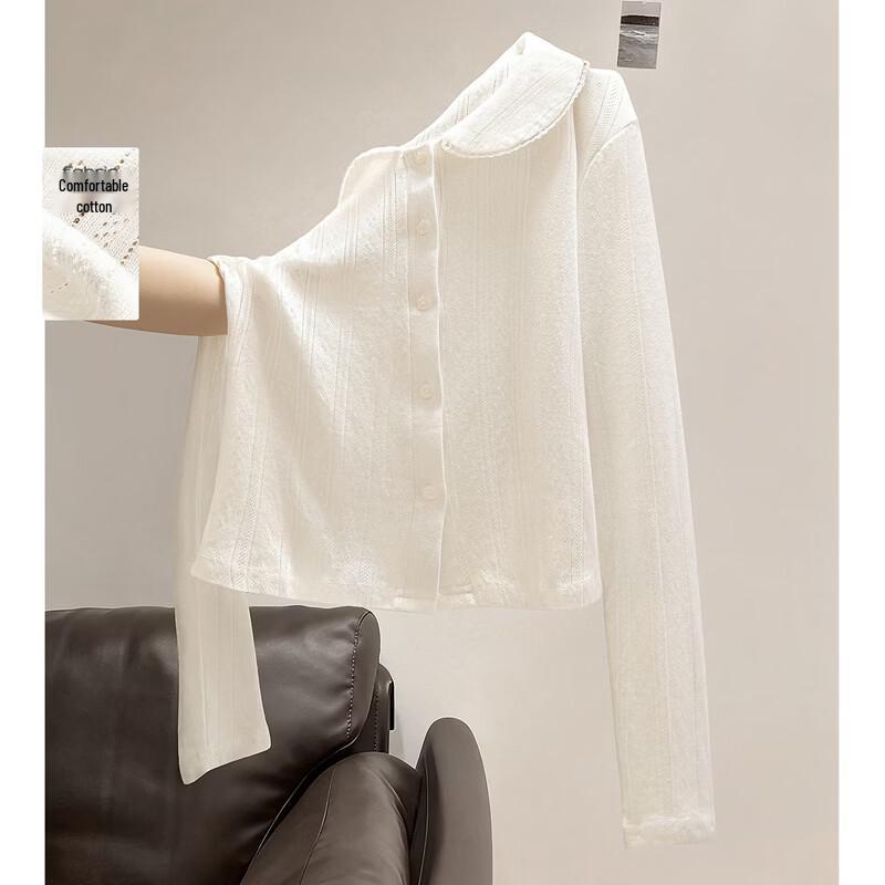 Женский топ с воротником Питер Пэн, длинным рукавом, приталенный S