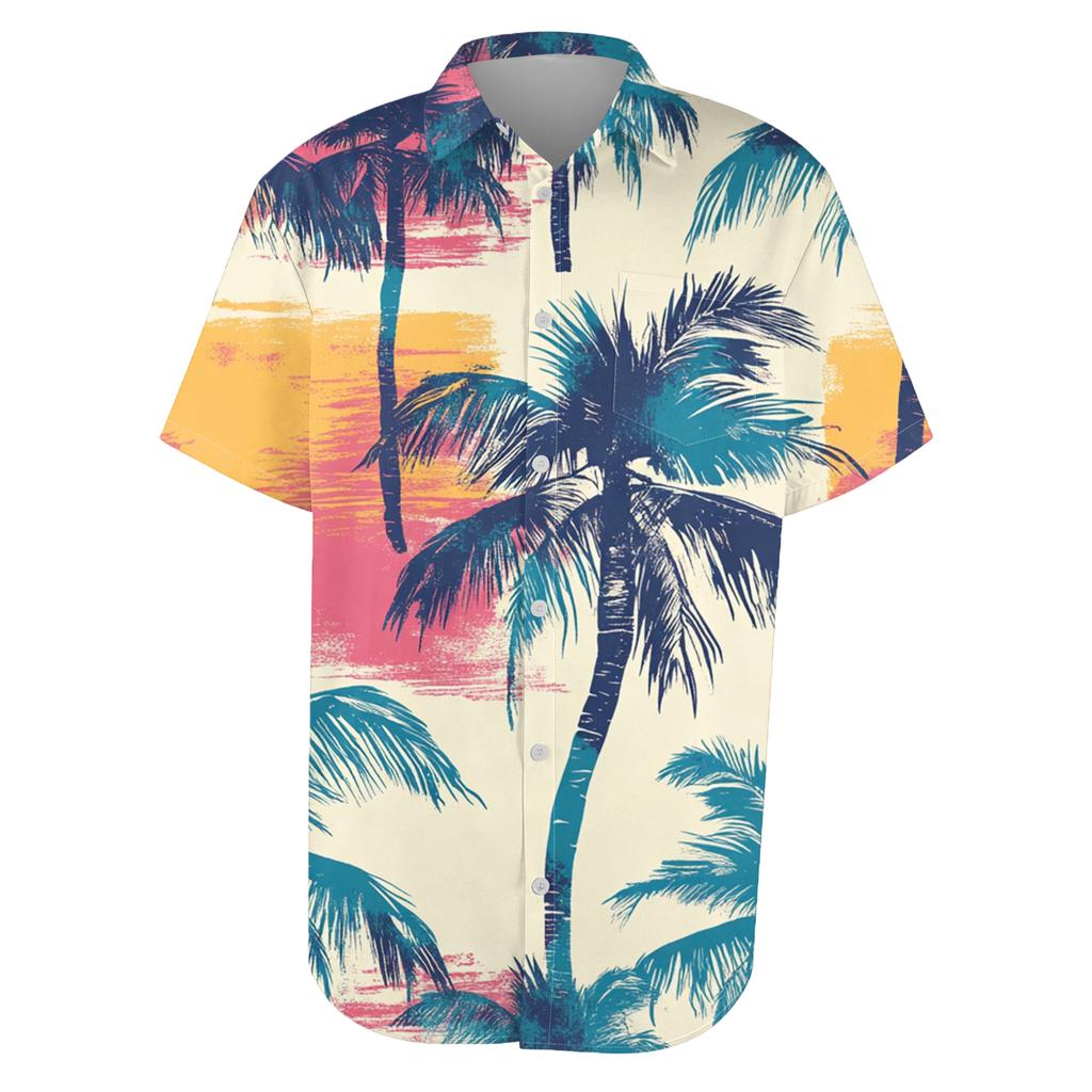 Hawaiian Print - Men's Casual Short Sleeved Shirt