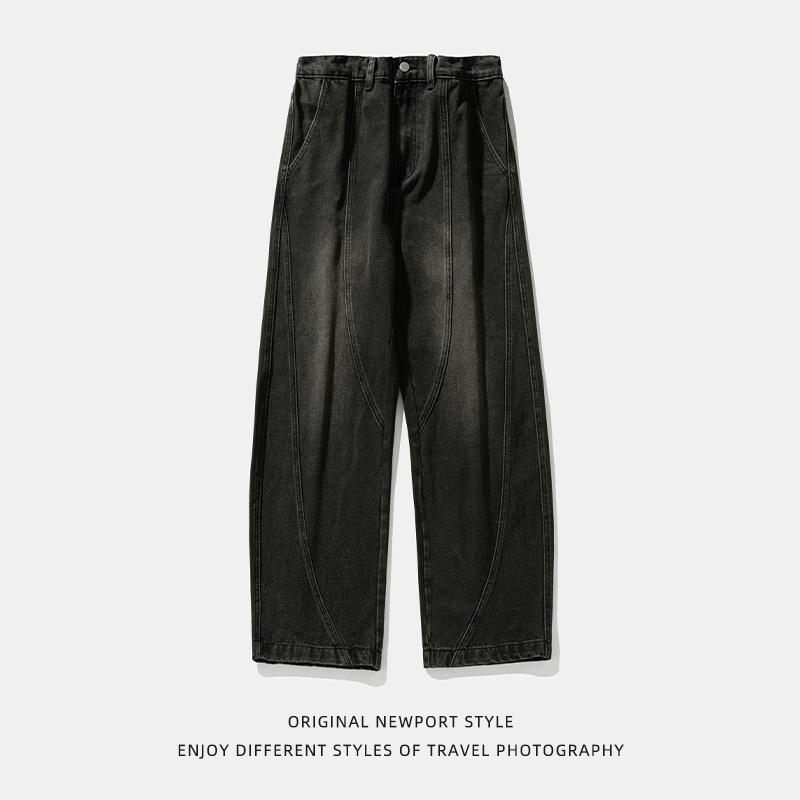 Men S Vintage Streetwear Straight Leg Washed Denim Jeans