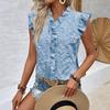 Women's Fashionable Color V-neck Vest With Ruffle Edge Short Sleeved Shirt Top