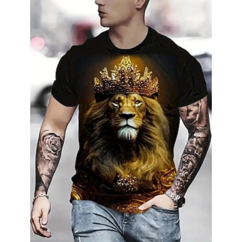 Men's Graphic Animal Lion T Shirt Short Sleeve T Shirt 3D Print Crew Neck Shirt Vintage Fashion Designer Outdoor Daily Sports Dark