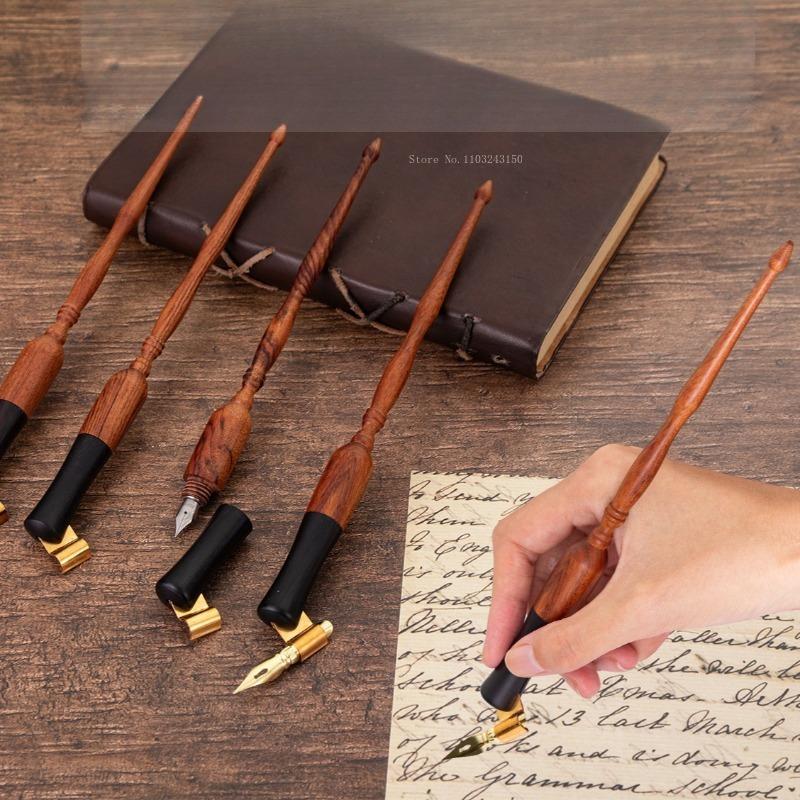 Solid Wood Dip Pen Barrel Dual-purpose Straight/slanted Rod Writing Supplies Student Art Comic Design English Writing Dip Pens