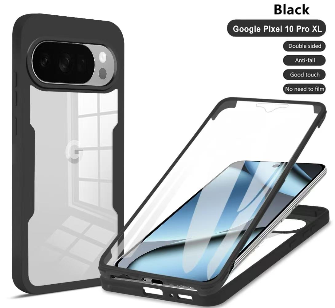 

3IN1 Armor 360° Full-protector Transparent With Screen Protector Phone Case For Google Pixel 10A 10 9 Pro XL PC+TPU Anti-drop Ott-Box Defender Cover Google Pixel 10 чорний