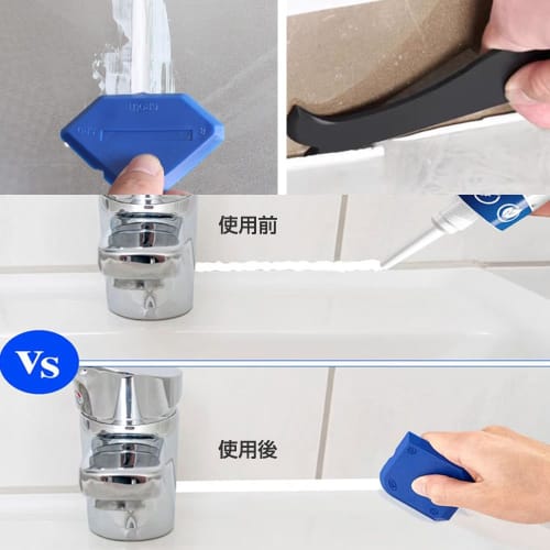 PrimeBlis Caulking Tool Kit, Dual-Purpose Scraper with Interchangeable Heads for Gap Cleaning (White, Blue, 10 Pieces)