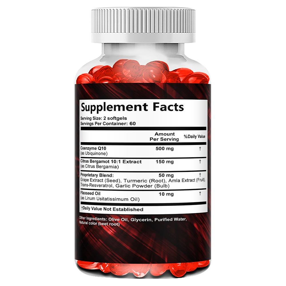 Daitea Enhanced CoQ10 Supplement 500mg Per Serving, with Citrus Bergamot, Grape Seed, Turmeric, Amla, Trans-Resveratrol, Garlic, 120 Caps