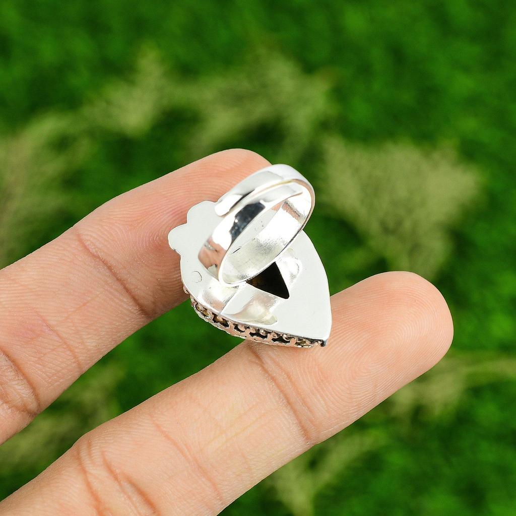 Natural Bauxite Gemstone Promise Adjustable Ring 925 Sterling Silver For Girls