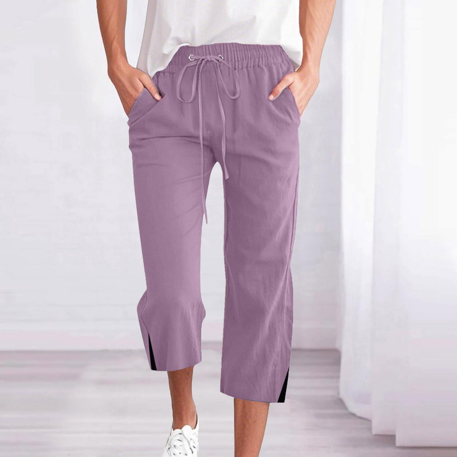 

Мужские модные однотонные повседневные свободные прямые брюки из хлопка и льна с завязками и карманами для дома 7/10 L фиолетовый