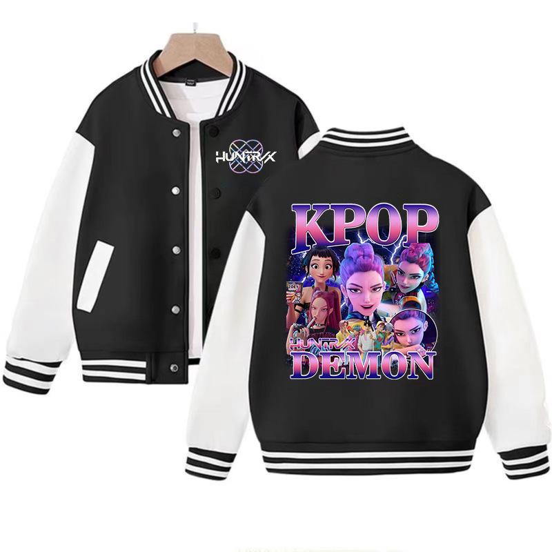 New Casual Jacket, Spring-autumn Jacket Children's Baseball Uniform, K-pop, Devil Hunter Cartoon Print, Cute Girl Sports Shirt