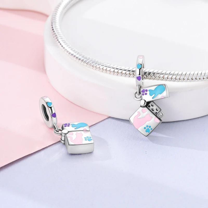 Charms Coppercolorful Cat Lighter Heart-Shaped Beads Fit Charms Plataoriginal Bracelet Beads Women Jewellery Making