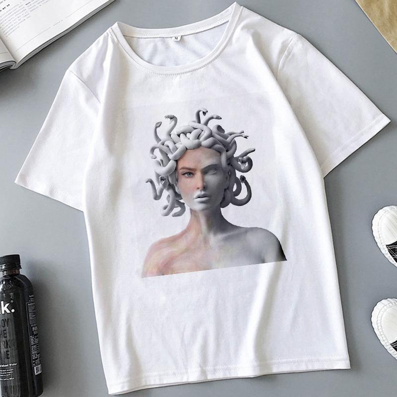 Snake Head Female Monster Medusa Printed T-shirt Summer Women's Casual White Female Tshirt Harajuku Vintage Fashion Tops T Shirt