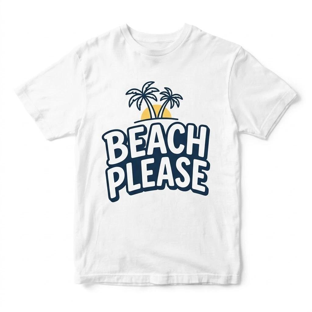 Beach Please T-Shirt Funny Summer Vacation Palm Tree Graphic Tee Men Women M