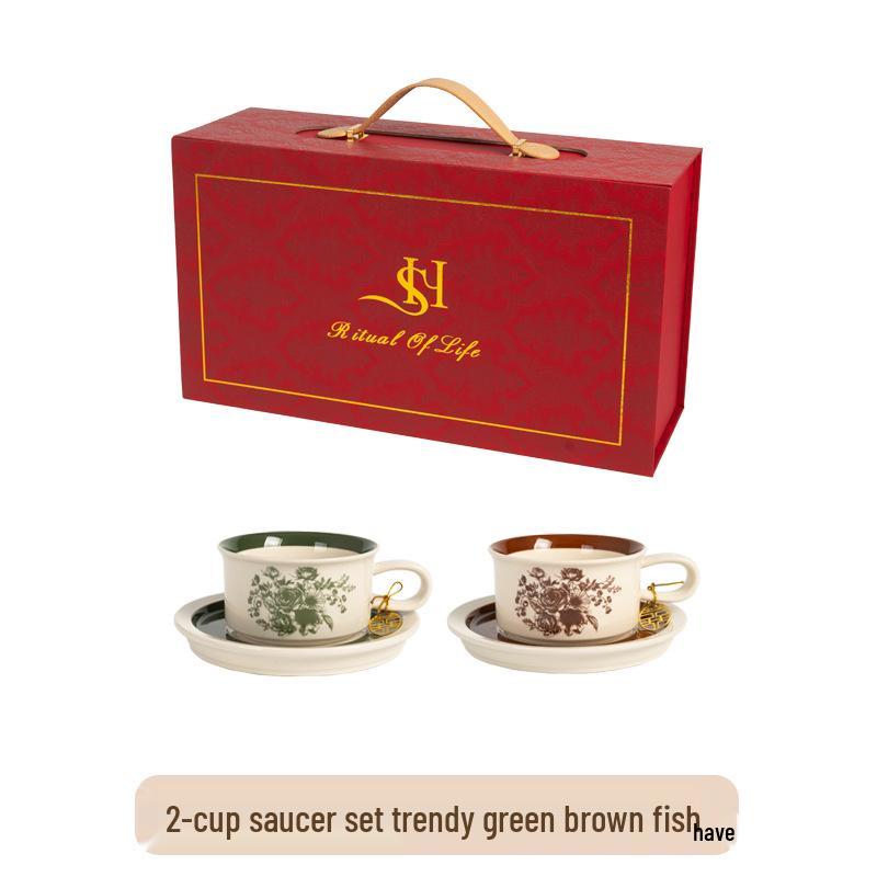 Elegant Retro Ceramic Coffee Cup and Saucer Set - Ideal Gift for Afternoon Tea
