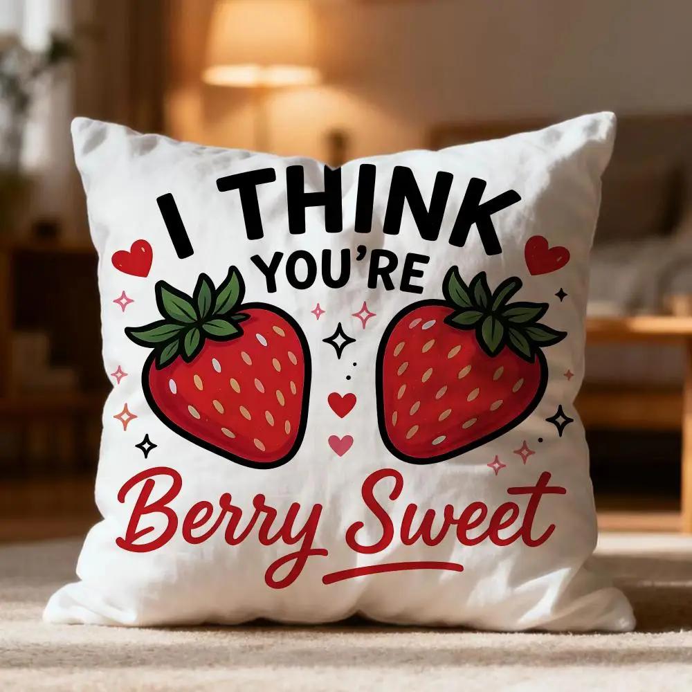 Retro Strawberry Texting Cushion Cover Soft Pillow Cases Home Bedroom Living Room Sofa